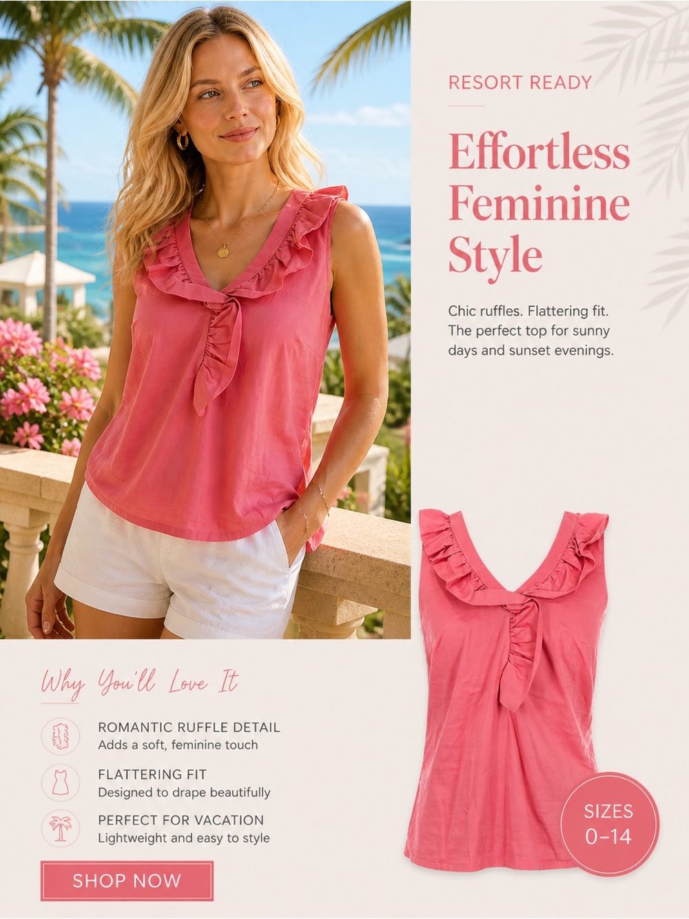Ann Taylor 14 Lg Ruffle Sleeveless Top